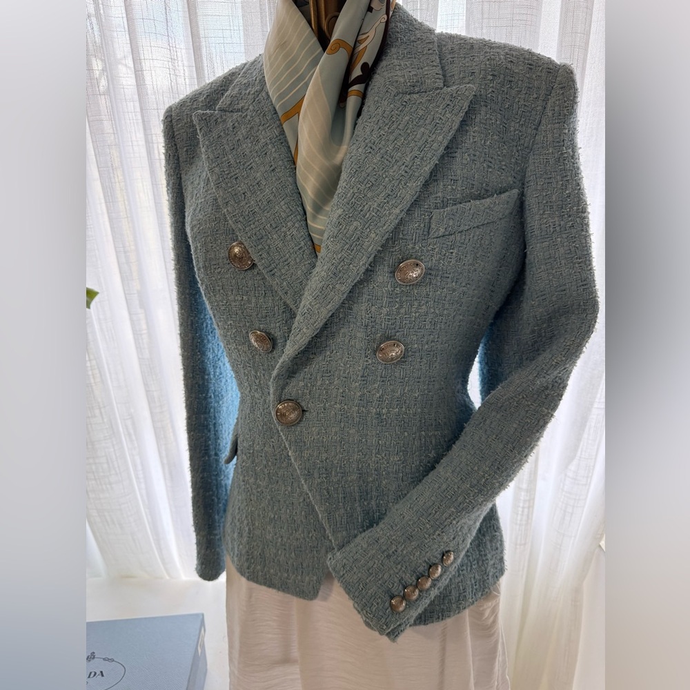 Balmain Light Blue Tweed Blazer